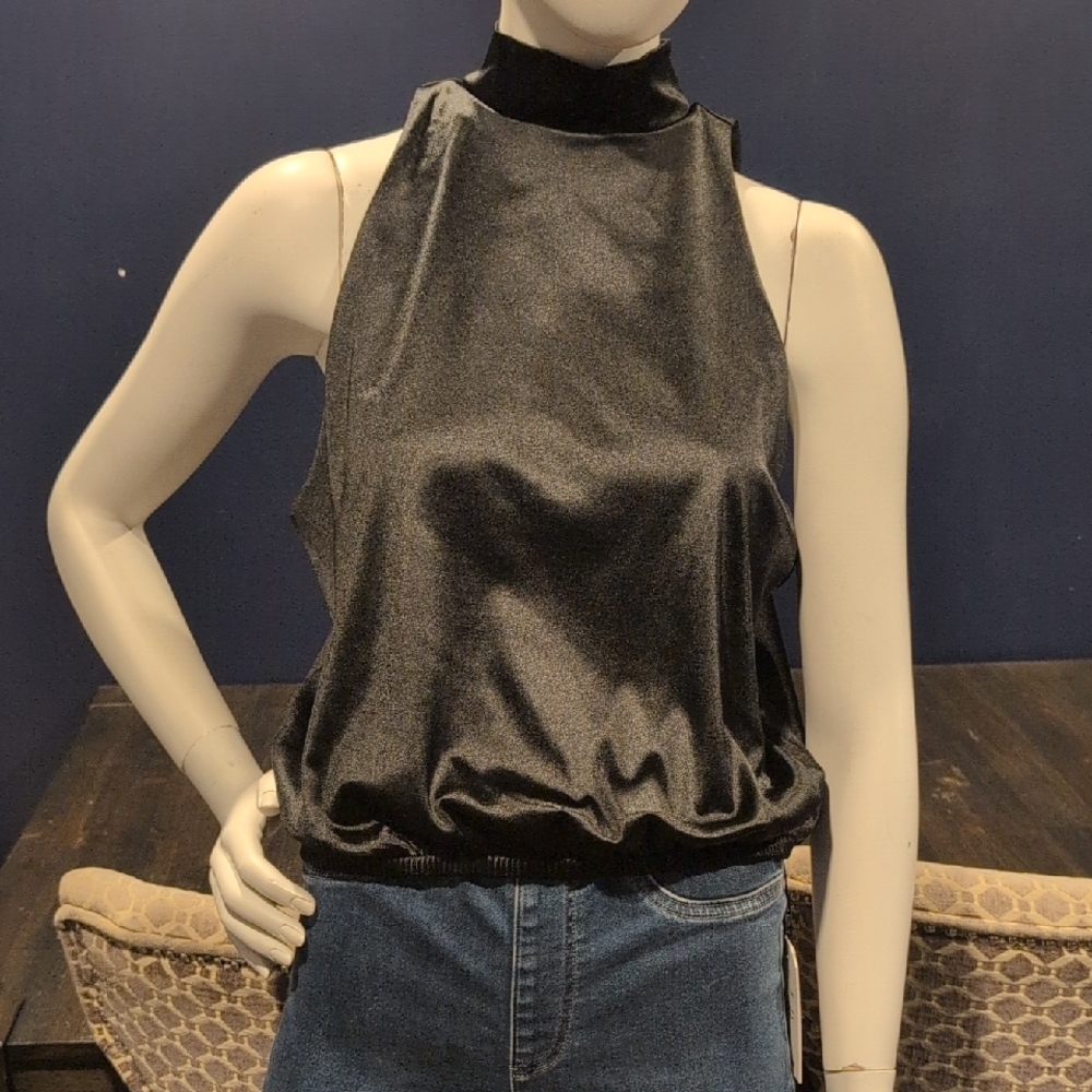 Express Shimmering Black Halter Tank Top